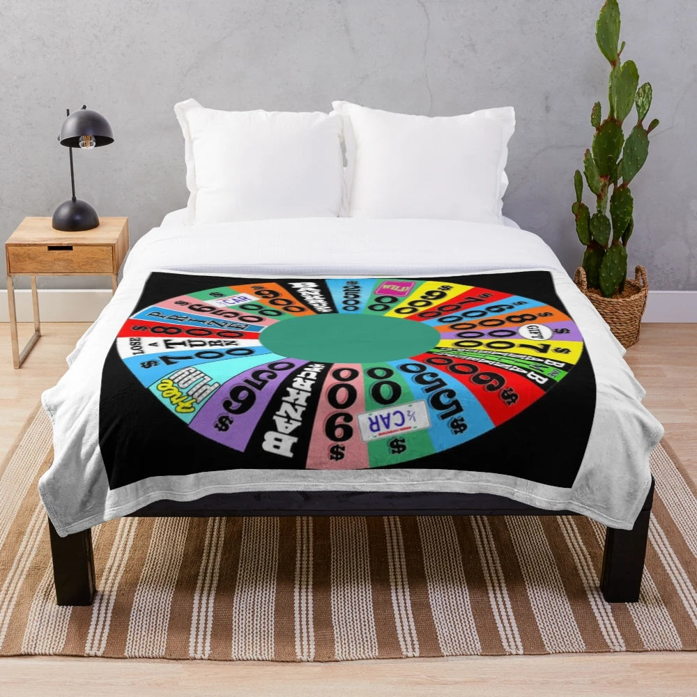Wheel with prizes inspired plush blanket