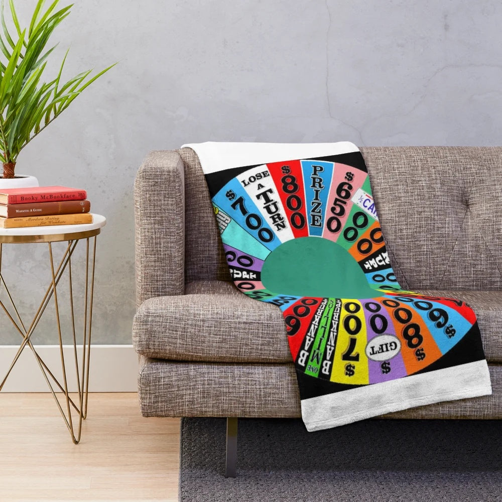 Wheel with prizes inspired plush blanket