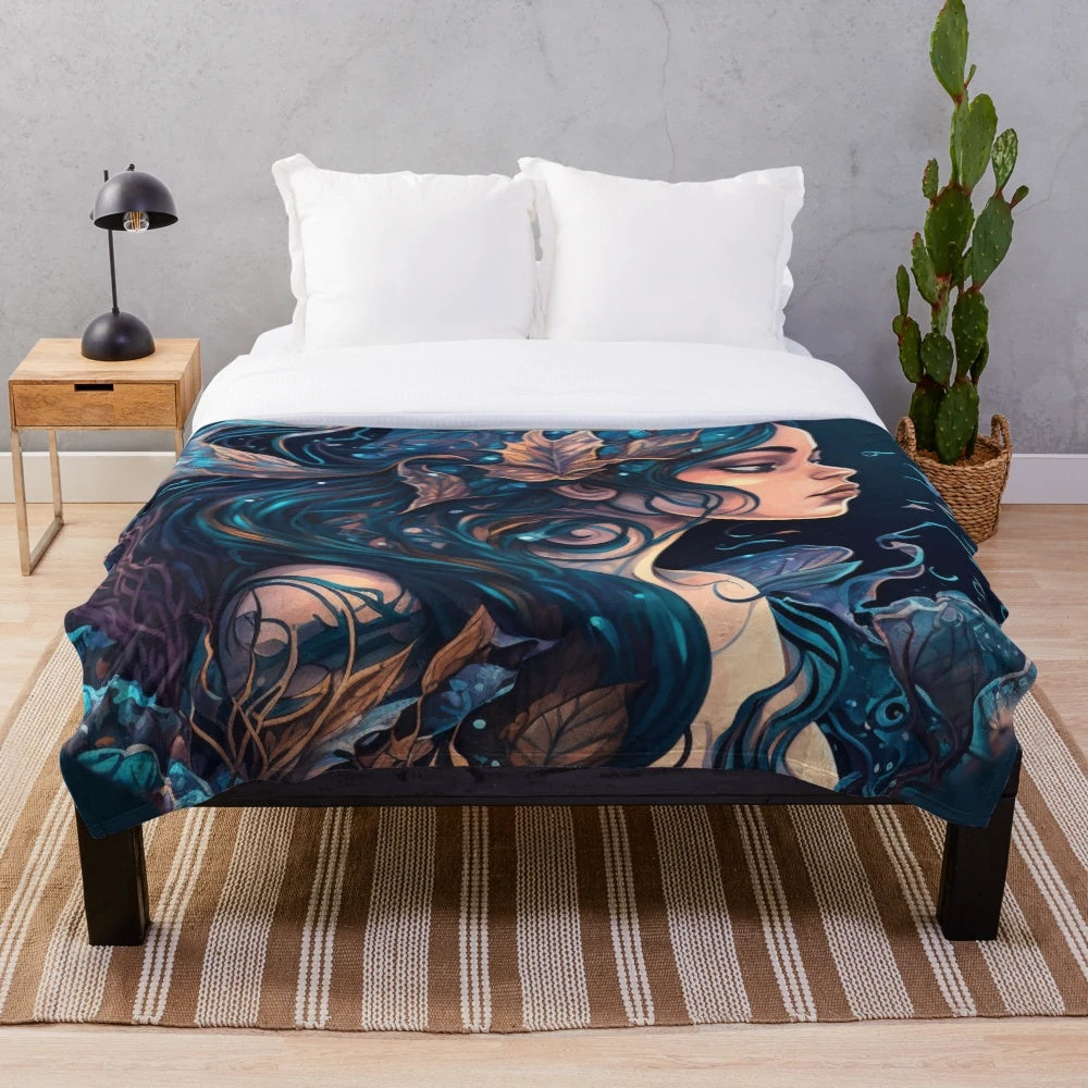 Plush blanket featuring whimagic sea creatures and mythical underwater beasts