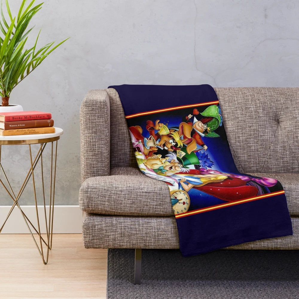 Colorful and surreal Alice in Wonderland inspired plush blanket