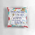 Alice in Wonderland inspired throw pillow featuring a magical quote about imagination
