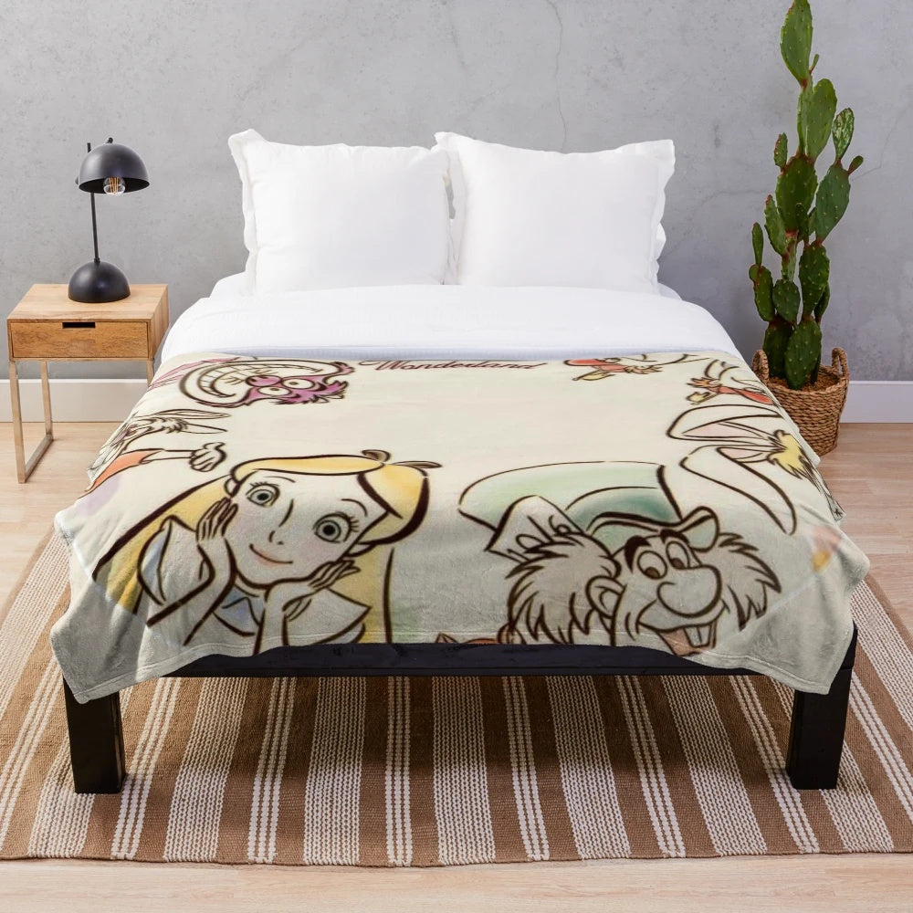 Plush blanket featuring characters from Alice in Wonderland