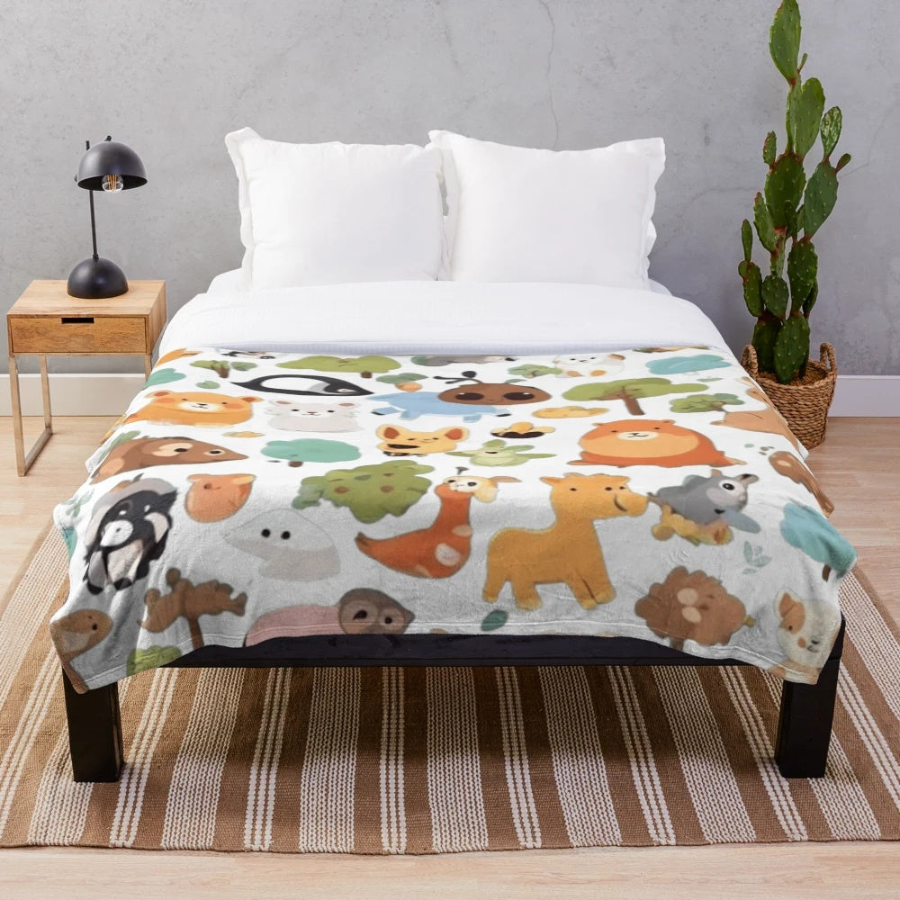 Whimsical animal plush blanket featuring cute and funny animal designs