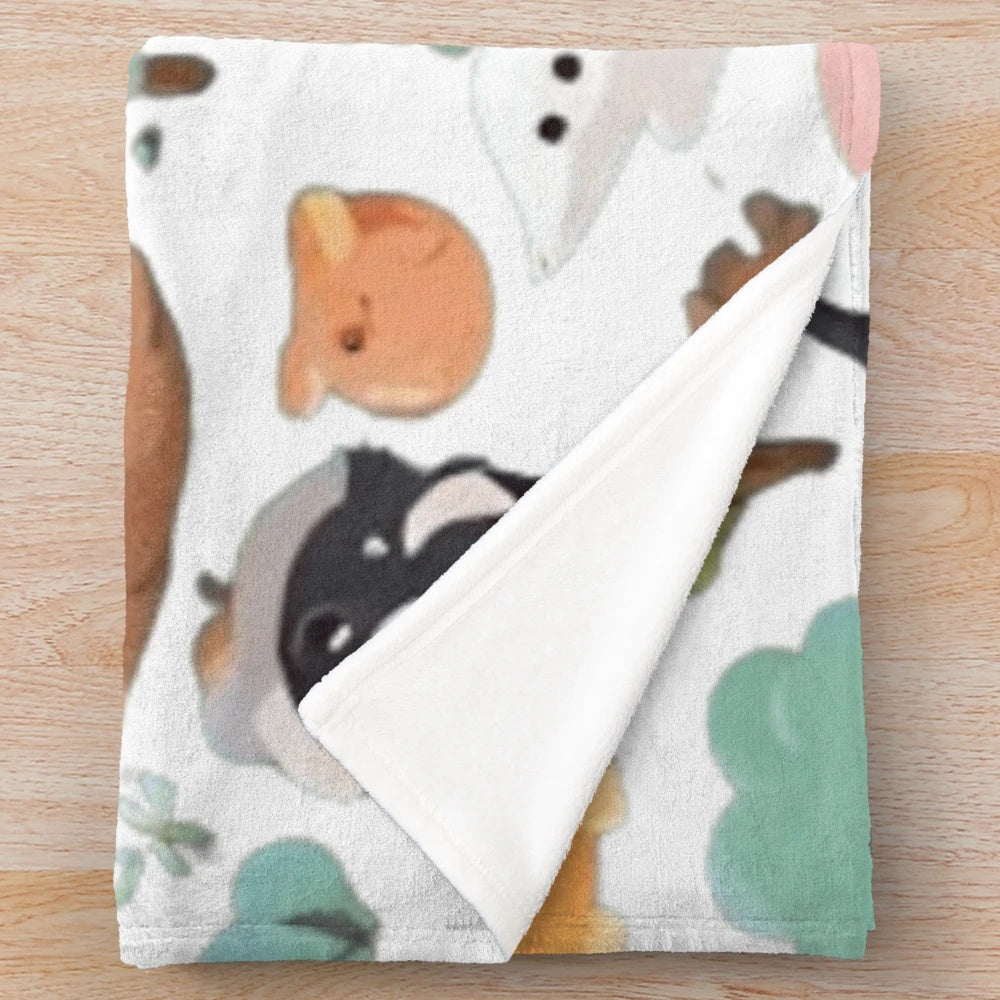 Whimsical animal plush blanket featuring cute and funny animal designs