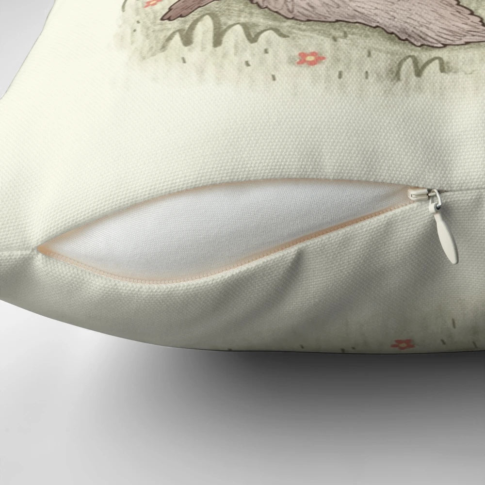 A colorful, whimsical pillow featuring a llama playing a banjo, perfect for adding a touch of musical charm to any space.