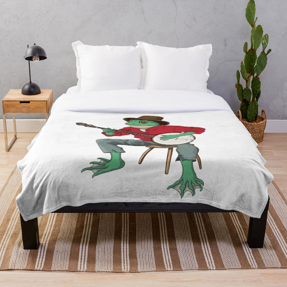 Banjo playing frog plush blanket