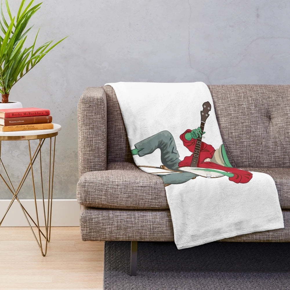 Banjo playing frog plush blanket