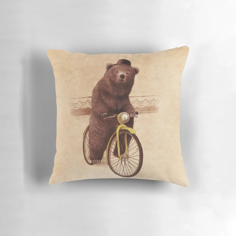 Whimsical Barnabus the Bear Pillow - Vintage Inspired Animal Illustration