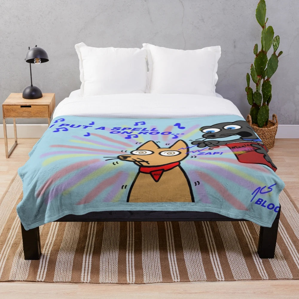 Bloo and Roo plush blanket featuring cute cartoon dogs