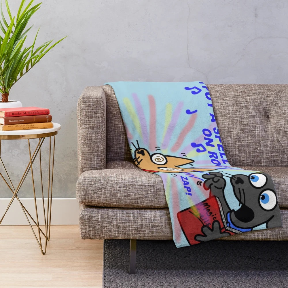 Bloo and Roo plush blanket featuring cute cartoon dogs