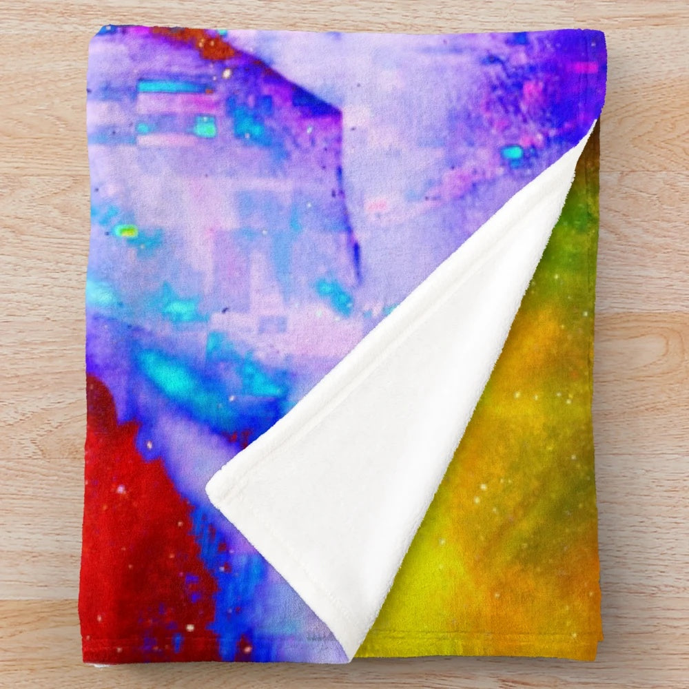 Blue fairy plush blanket with abstract nature-inspired patterns