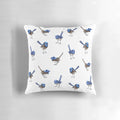 Watercolor painting of beautiful blue wrens scattered on a white pillow