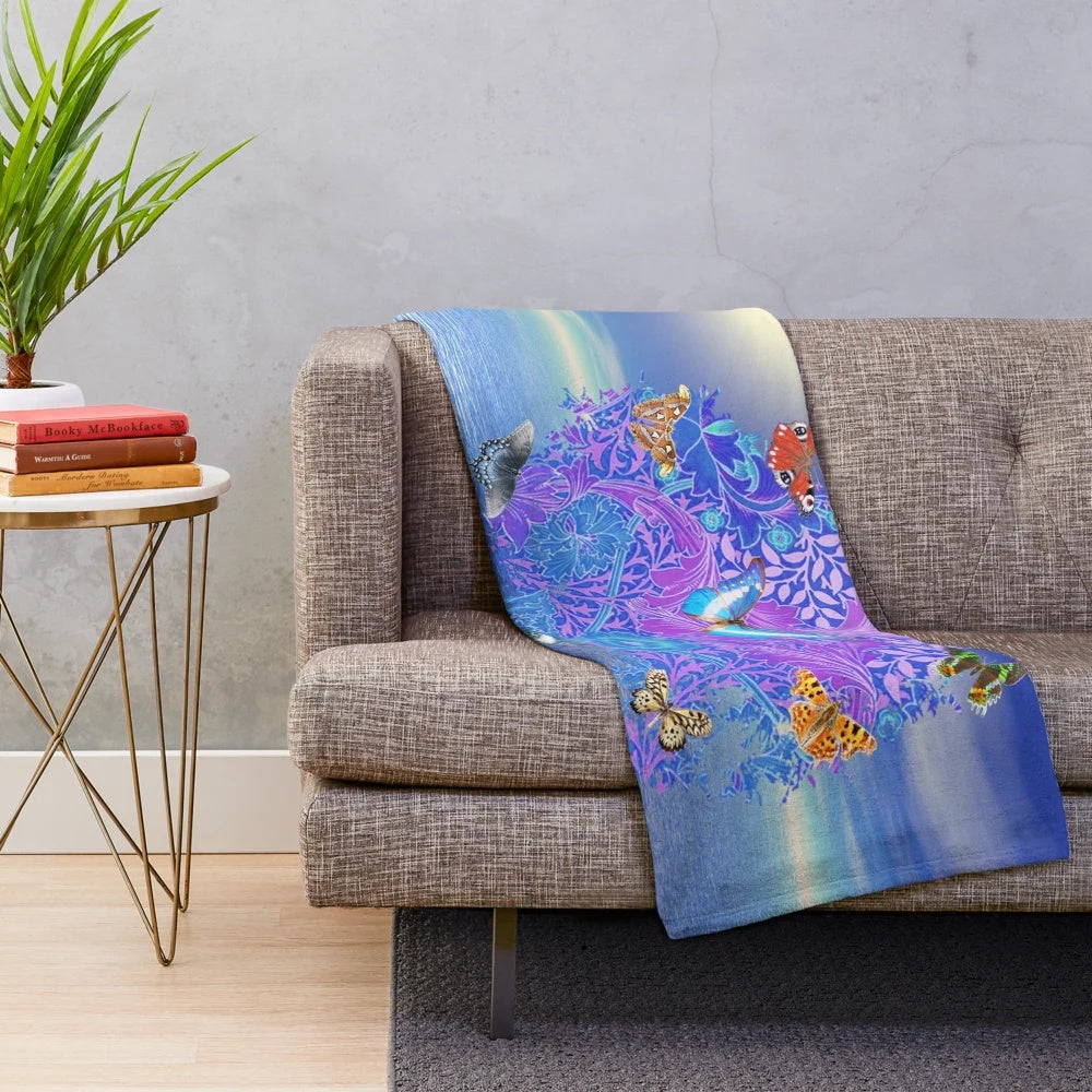 Colorful butterfly tree pattern plush blanket