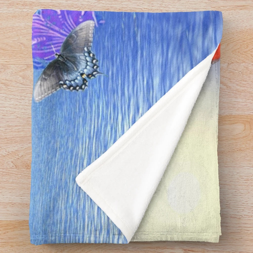 Colorful butterfly tree pattern plush blanket