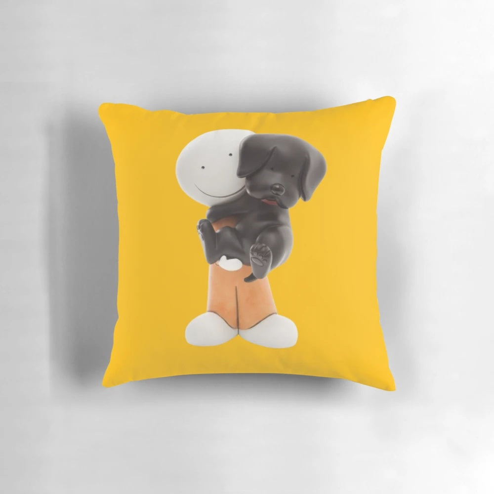 Whimsical cartoon art pillow with stars design