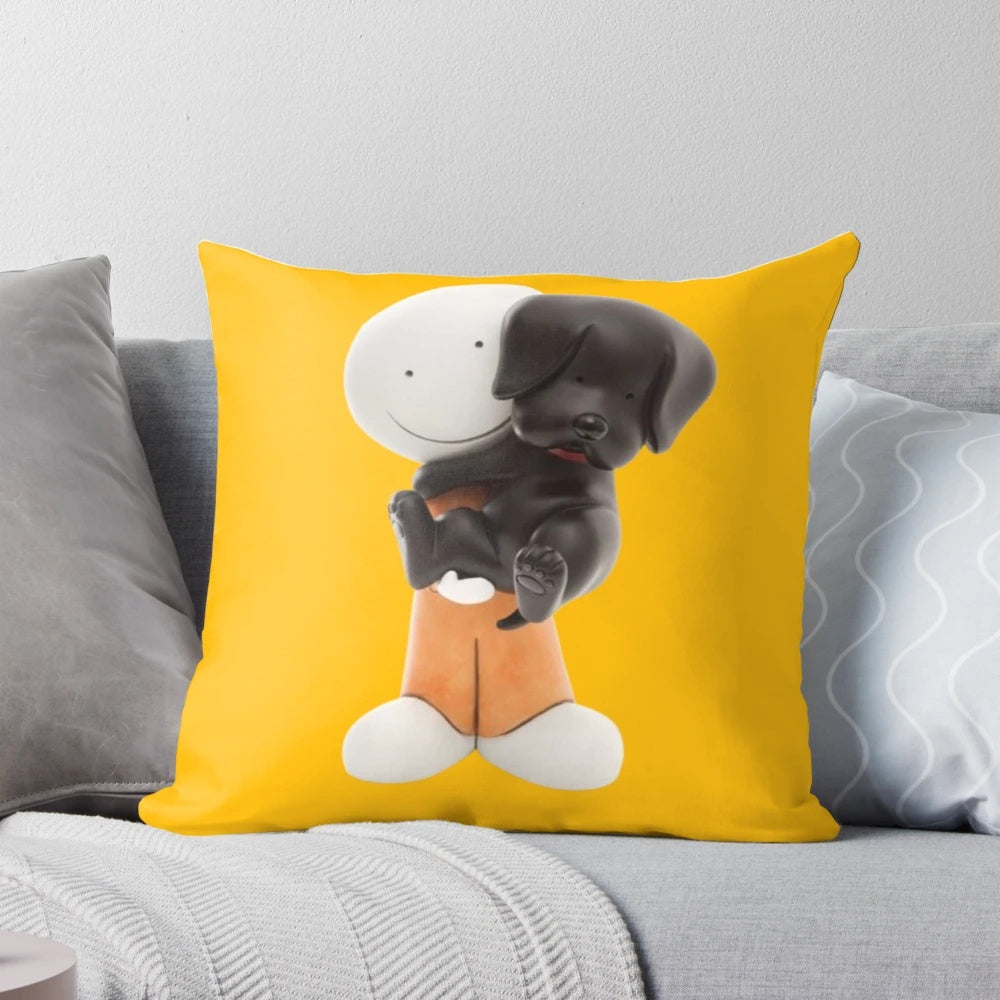 Whimsical cartoon art pillow with stars design