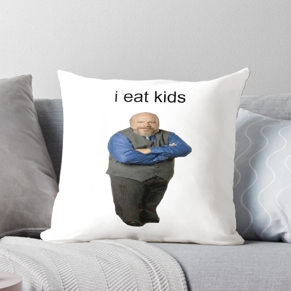 Whimsical cartoon-inspired pillow with humorous pop culture design