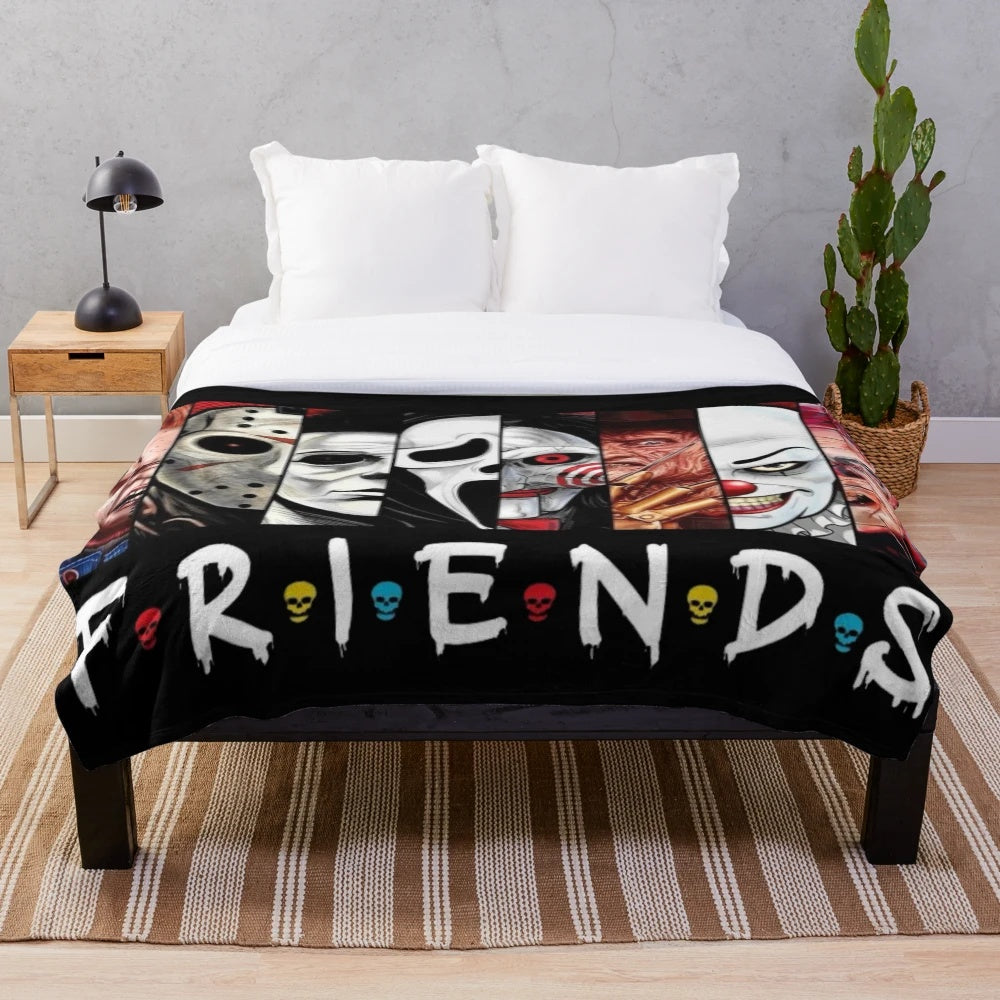 Cartoon parody plush blanket featuring humorous pop culture caricatures