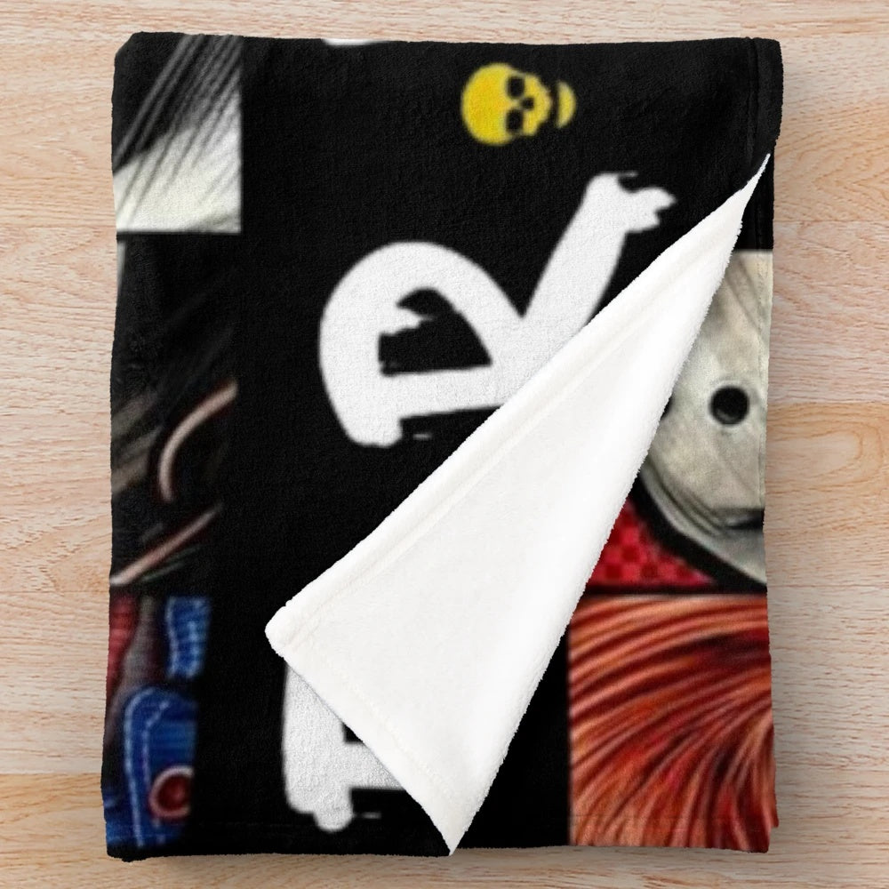 Cartoon parody plush blanket featuring humorous pop culture caricatures