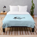 Funny and cute cartoon shark plush blanket with top hat and monocle