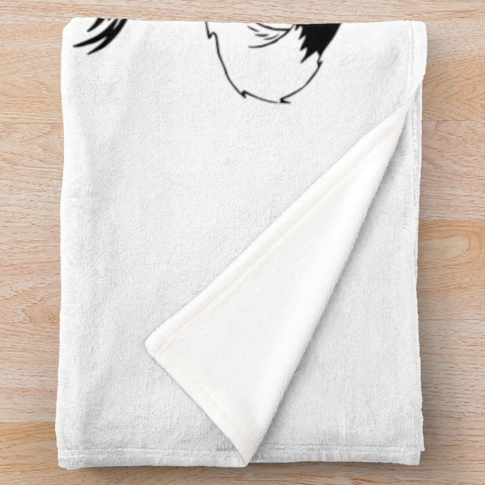 Charming ink illustration of a cat and fish on a plush blanket