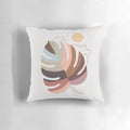 A whimsical pillow featuring a beautiful cat in a lush, plant-filled landscape.