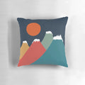 Artistic illustration of a cat sitting on a mountain against a sunset sky