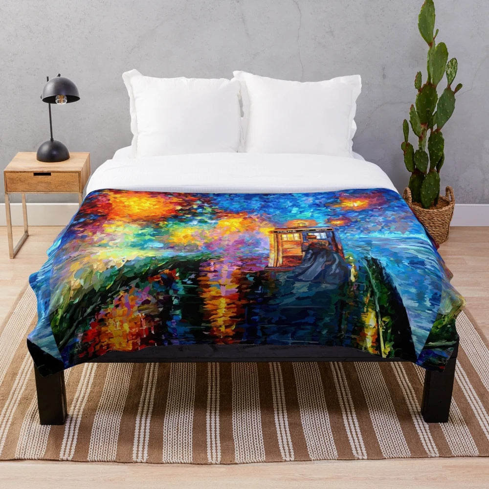 Whimsical celestial-themed plush blanket with a dreamlike design