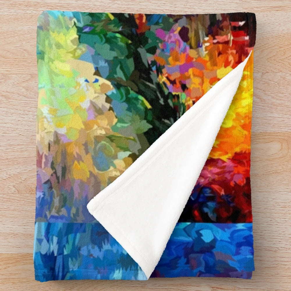 Whimsical celestial-themed plush blanket with a dreamlike design