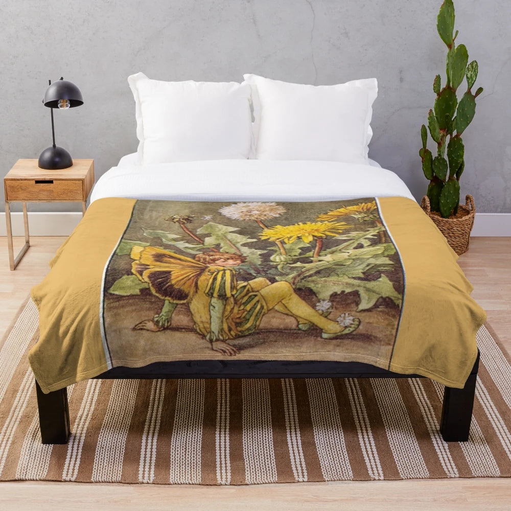Cicely Mary Barker Dandelion Fairy illustration on a soft plush blanket