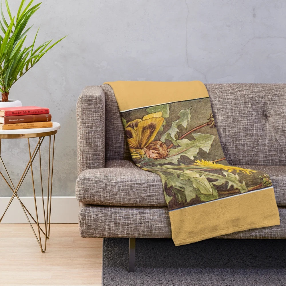 Cicely Mary Barker Dandelion Fairy illustration on a soft plush blanket