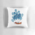 Illustration of a dachshund dog surrounded by blue balloons on a throw pillow