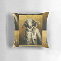 A decorative pillow featuring an anthropomorphic ram with rococo-inspired design