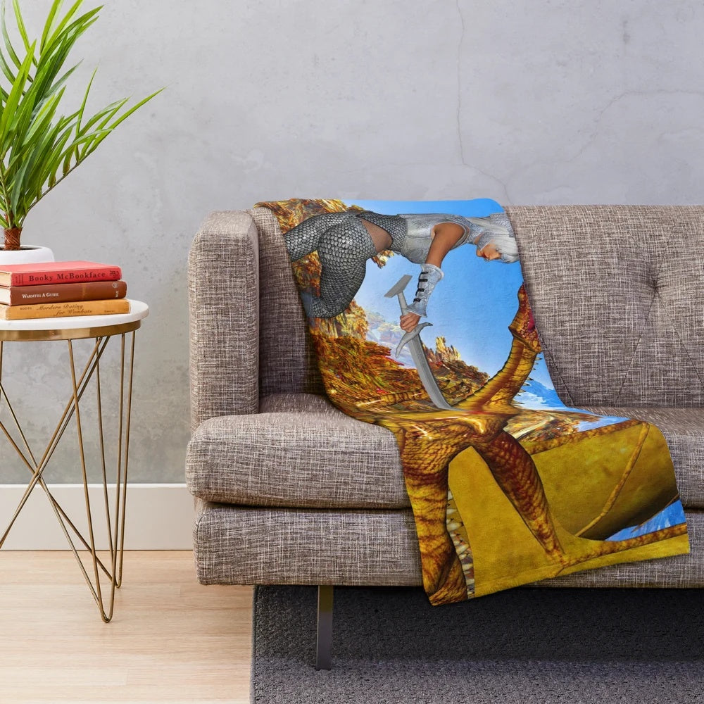 Colorful dragon-themed plush blanket with vibrant abstract patterns