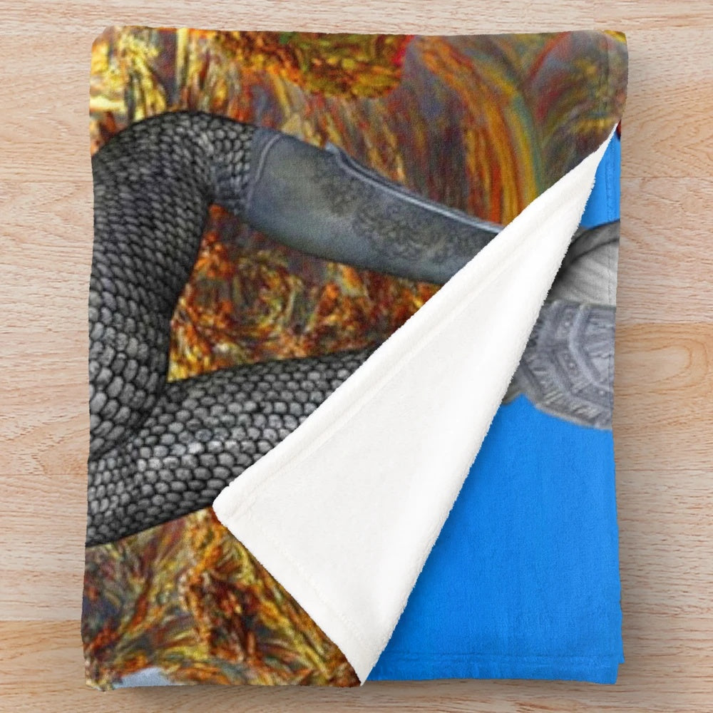 Colorful dragon-themed plush blanket with vibrant abstract patterns