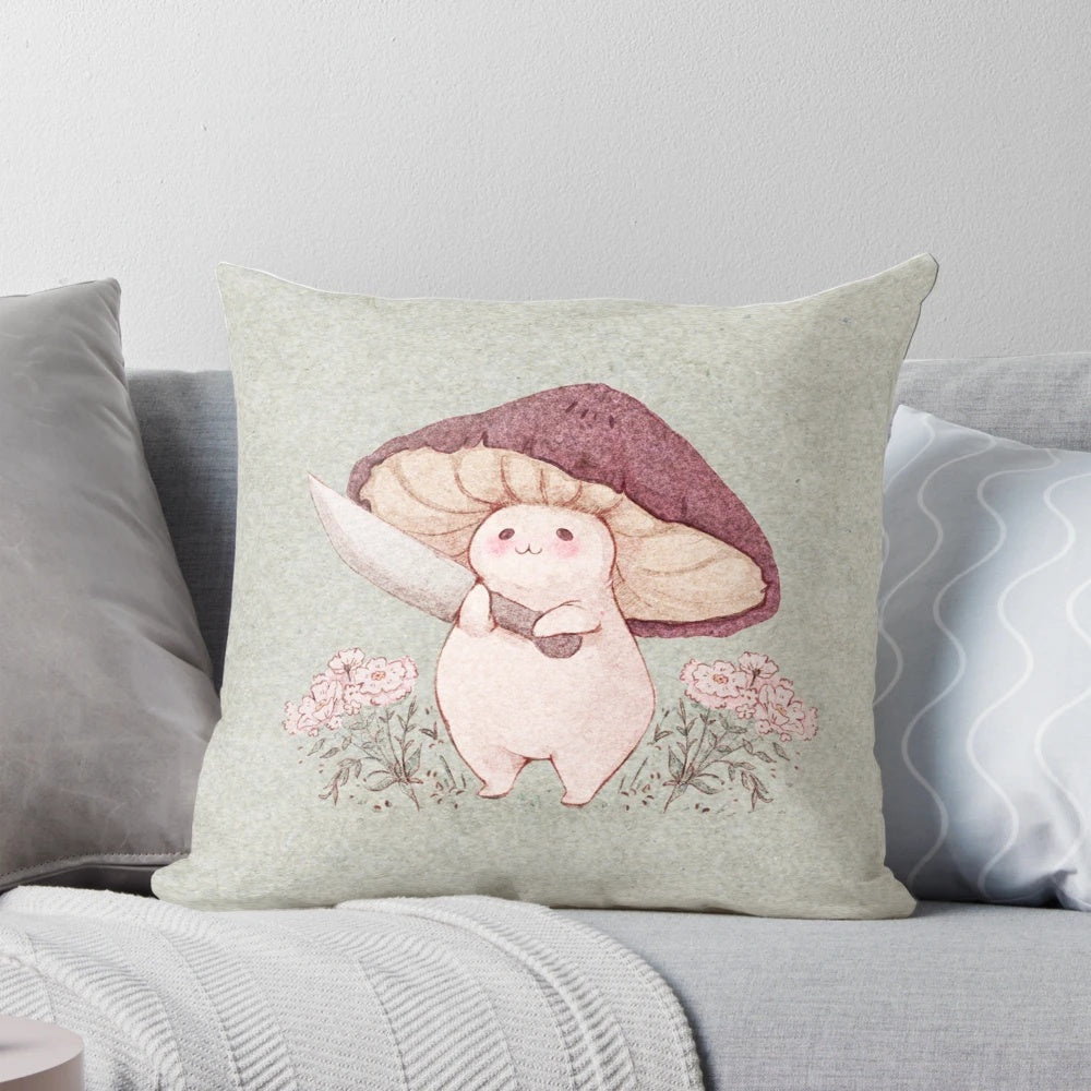 Soft, plush mushroom-shaped pillow in a whimsical, fairy tale-inspired design for a cozy, woodland-themed space.