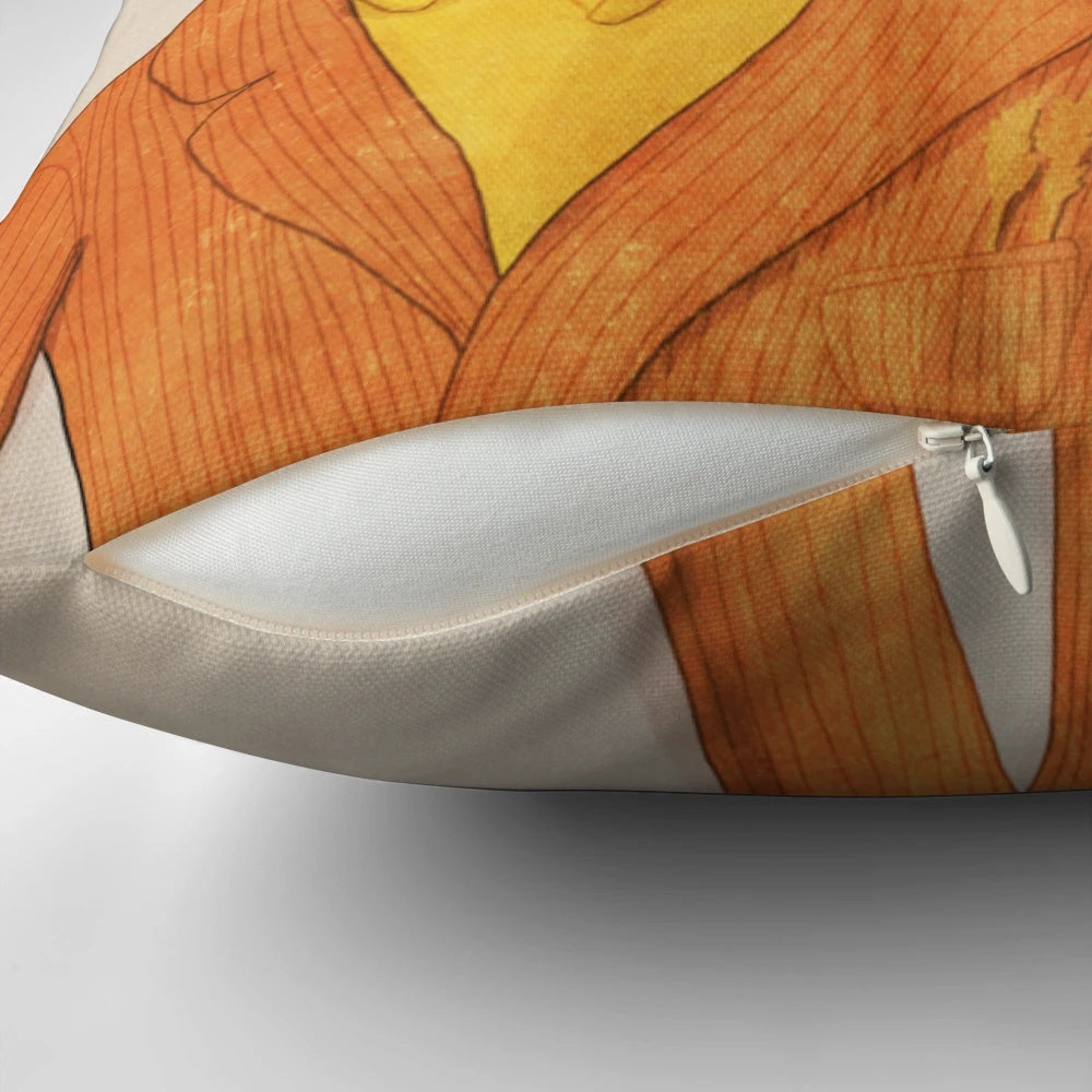 Whimsical 'Fantastic Mr. Fox' inspired pillow featuring a wild animal design, perfect for cozy home decor