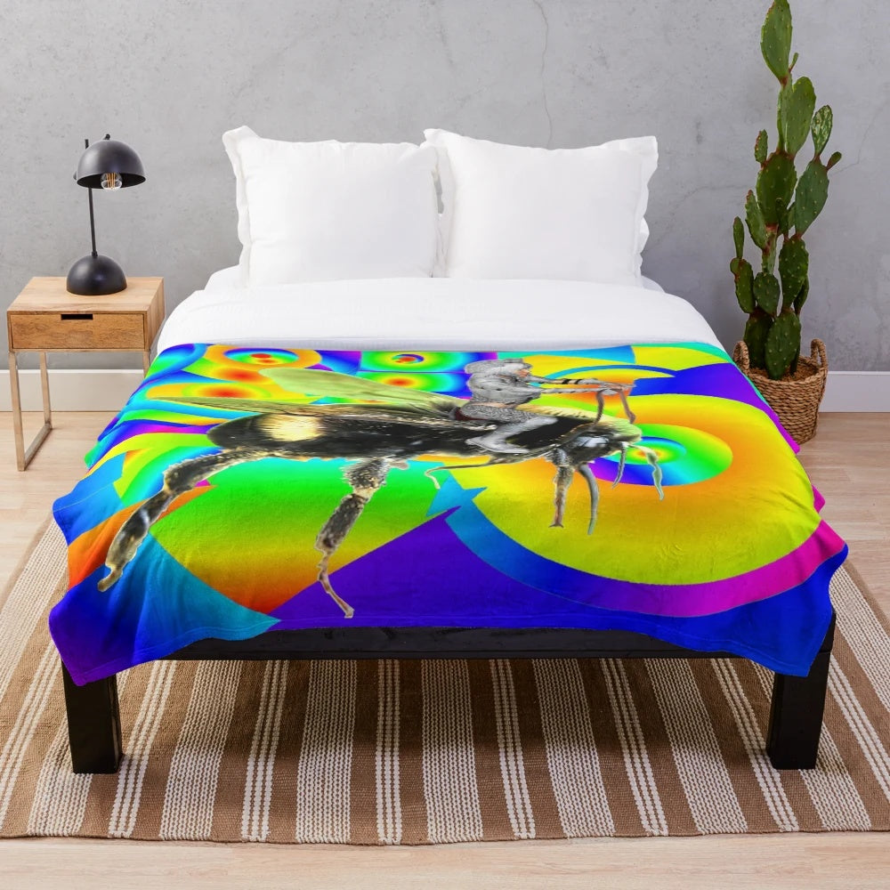 Fantasy Bumblebee Plush Blanket with abstract, nature-inspired patterns