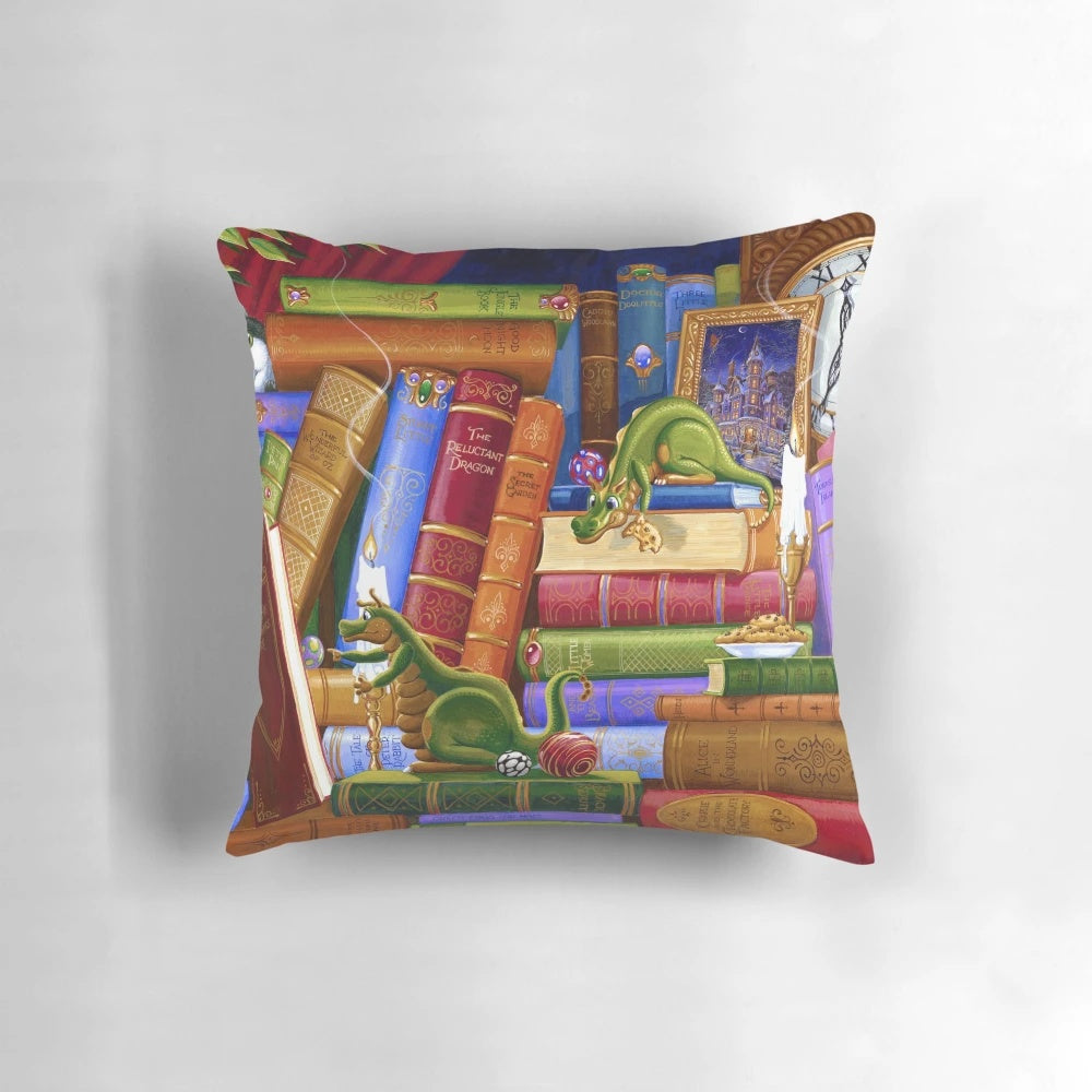 Colorful Pillow Featuring Whimsical Fantasy Characters and Cookies