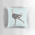Whimsical figure skating ostrich plush pillow for kids, featuring a dancing ostrich in blue and white with stitched details.