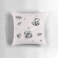 Vintage-inspired black and white ink illustration of a bumblebee on a decorative pillow for children's rooms and home decor.