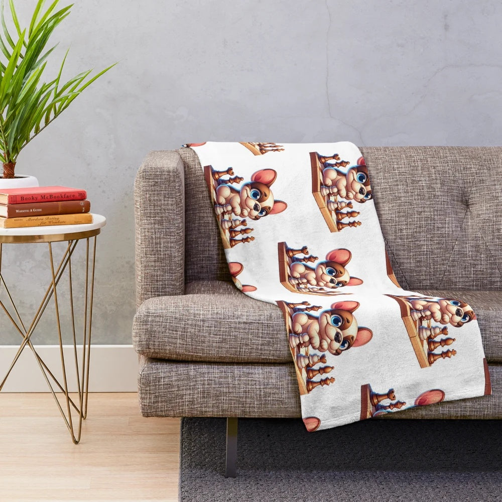Whimsical French Dog Playing Chess Plush Blanket
