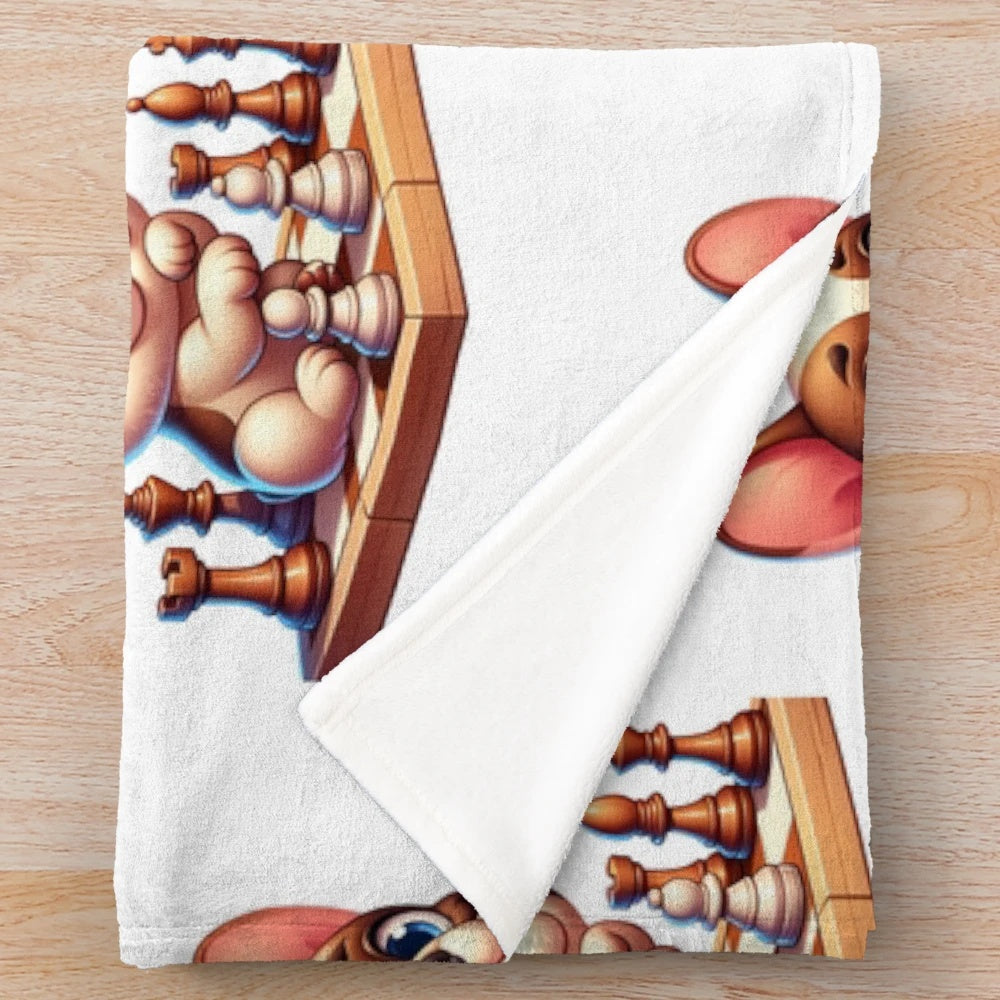 Whimsical French Dog Playing Chess Plush Blanket