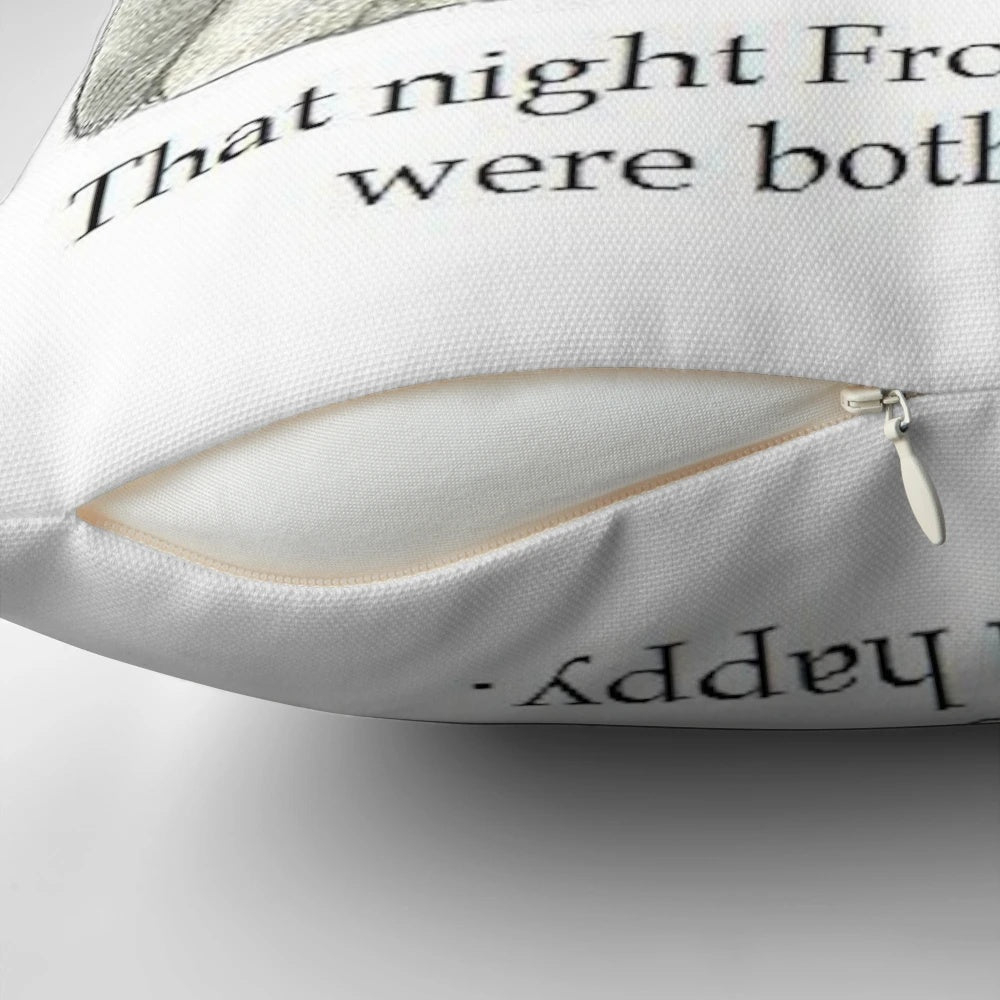 Colorful decorative pillow featuring illustrated frog and toad characters in a happy, whimsical design.