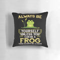 A decorative pillow featuring a whimsical, funny frog design for frog enthusiasts and amphibian lovers.