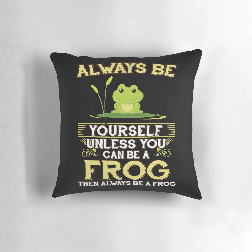 A decorative pillow featuring a whimsical, funny frog design for frog enthusiasts and amphibian lovers.