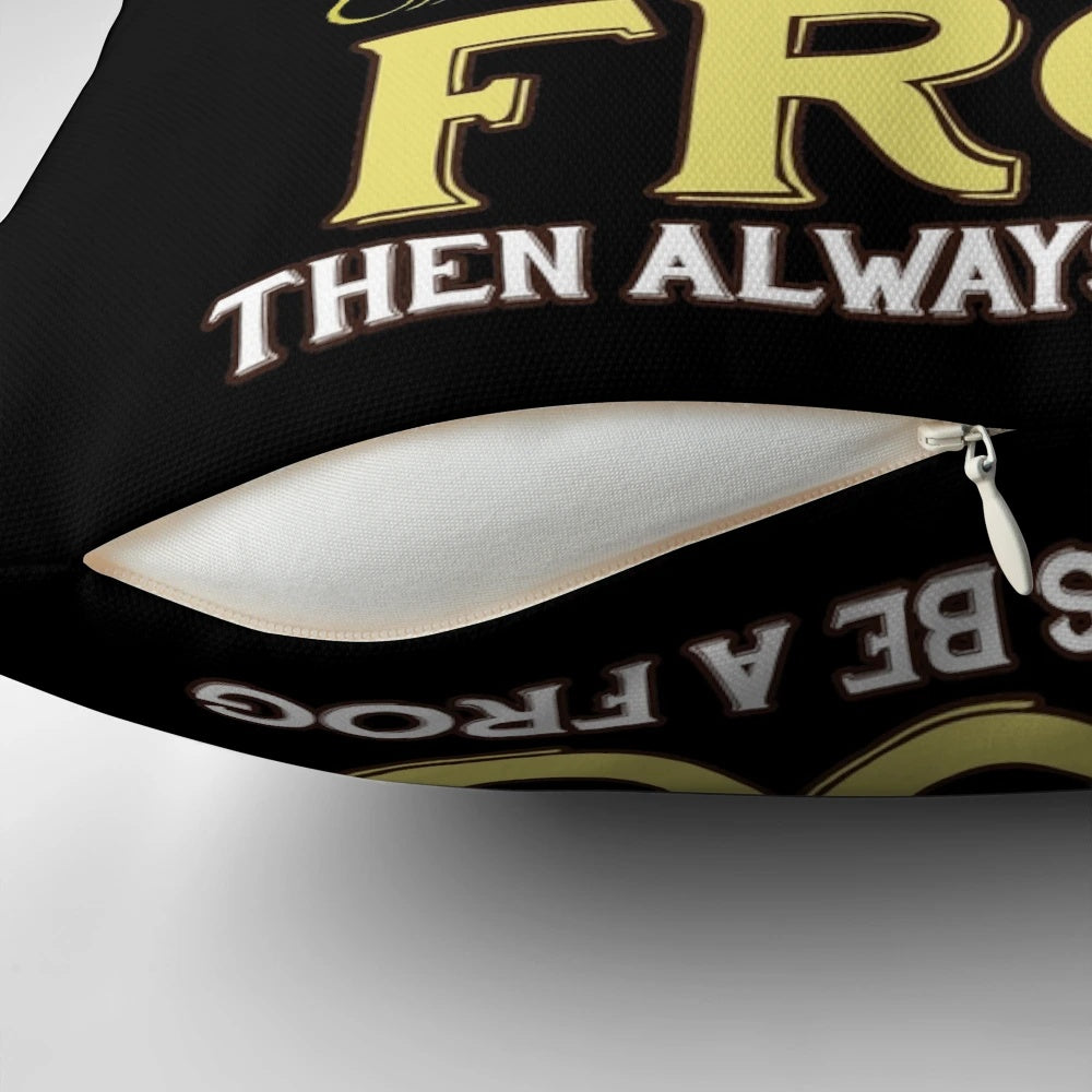 A decorative pillow featuring a whimsical, funny frog design for frog enthusiasts and amphibian lovers.