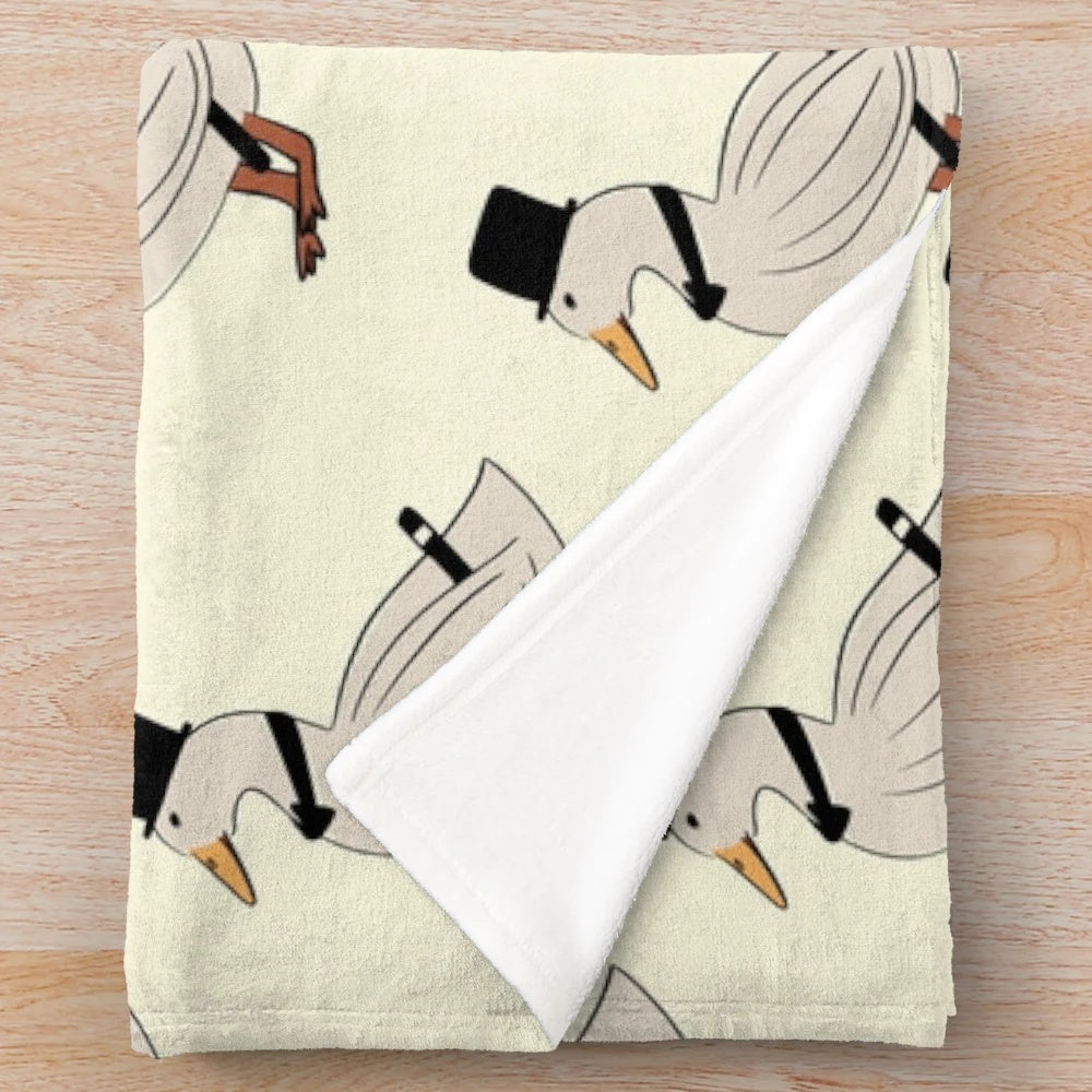 Gentleman duck in top hat and cane on a cozy plush blanket