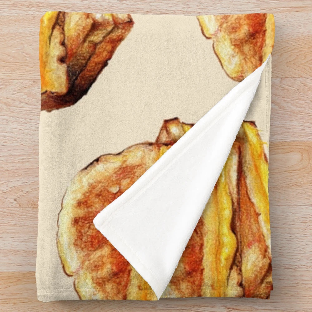Grilled cheese sandwich plush blanket with a whimsical, hand-drawn design