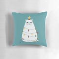 Grumpy cat cartoon illustration printed on a cozy throw pillow for holiday home decor